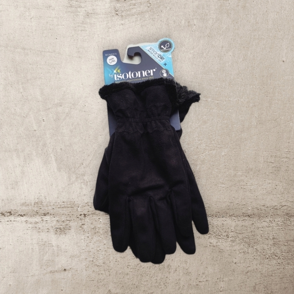 Isotoner | Black Fleece Lined Gloves Smart Dri Works, smart touch L/XL